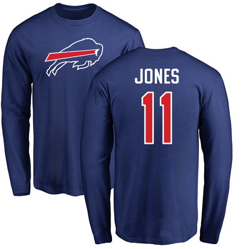 Men NFL Buffalo Bills #11 Zay Jones Royal Blue Name and Number Logo Long Sleeve T Shirt